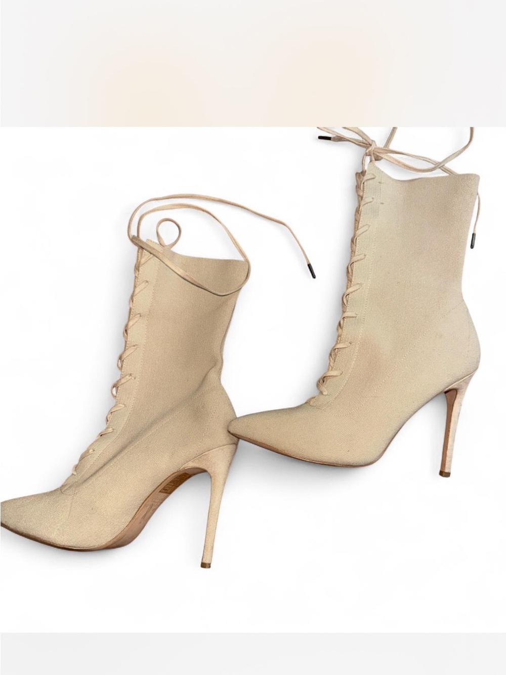 Aldo Lace-Up Pointed Stiletto Boots in Beige - Picture 2 of 3